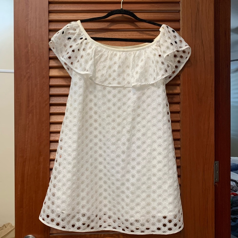 Short off-shoulder white summer dress